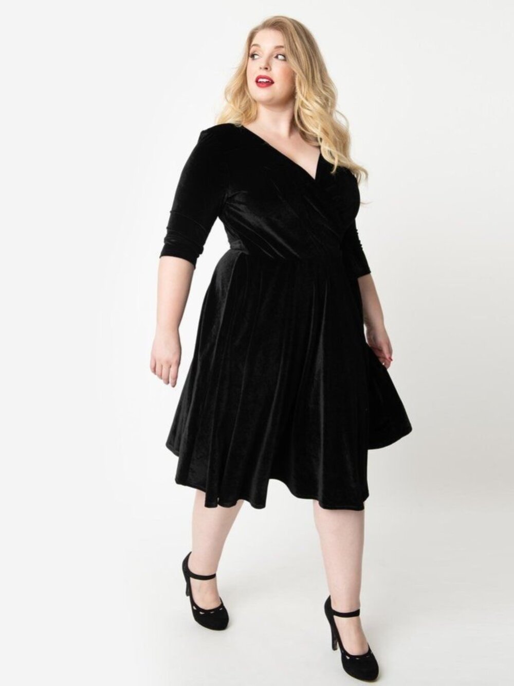 Unique Vintage 1940s Style Black Velvet Kelsie True Wrap Dress size 20/3X